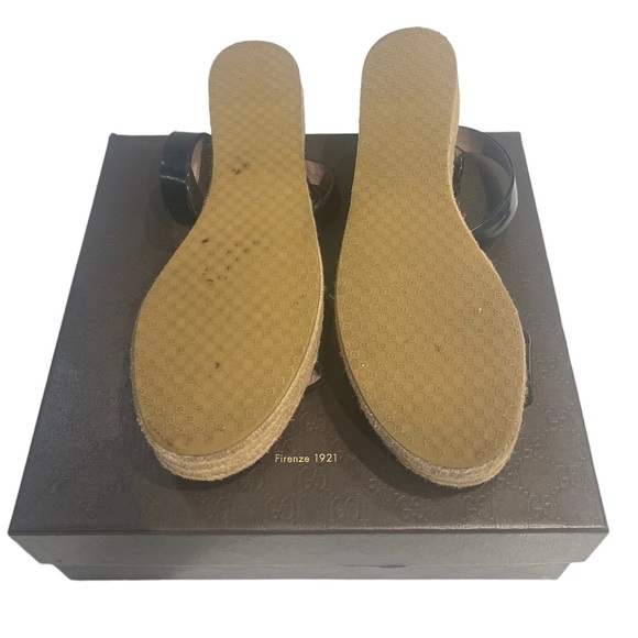 Gucci Platform Black Leather Espadrilles Summer Sandals Size 40.5 / Women’s 10.5 - Picture 7 of 12